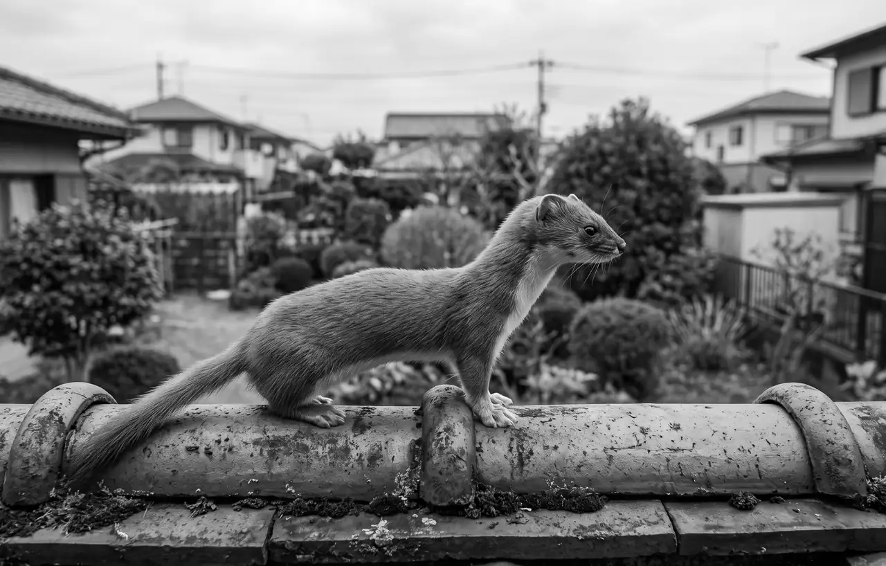 屋根の上のイタチ（生成画像）